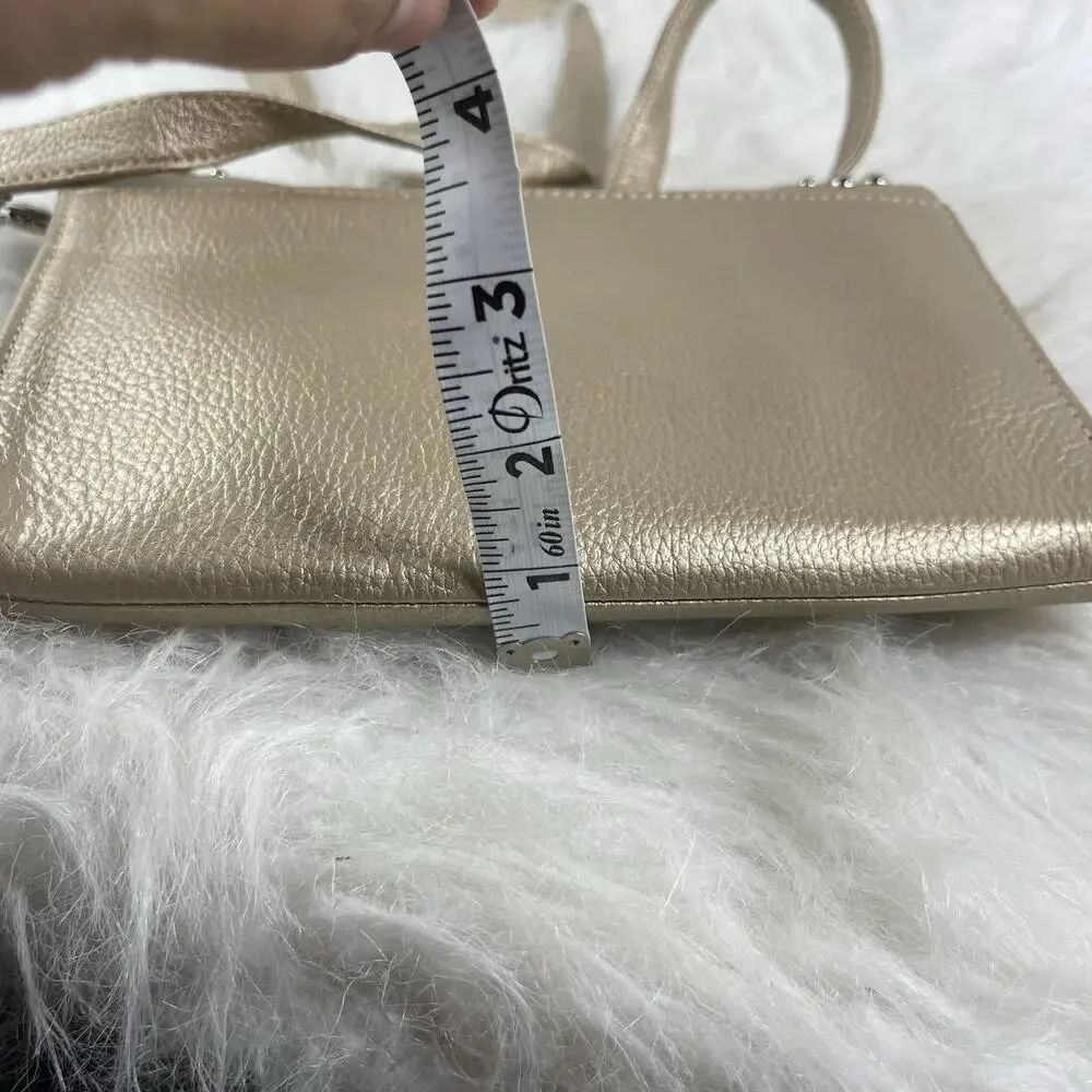 GRACE ADELE Gold Leather Clutch With Leather Flower Crossbody Style